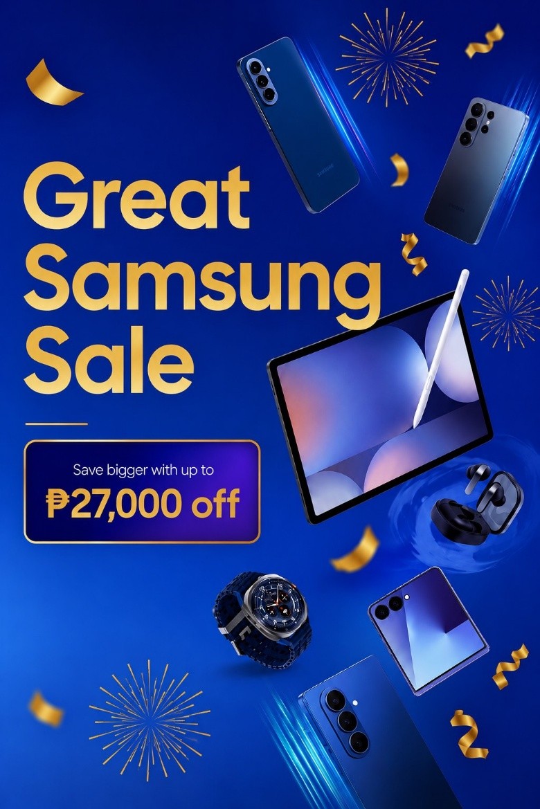Great Samsung Sale key visual featuring Galaxy S26, tablets and wearables